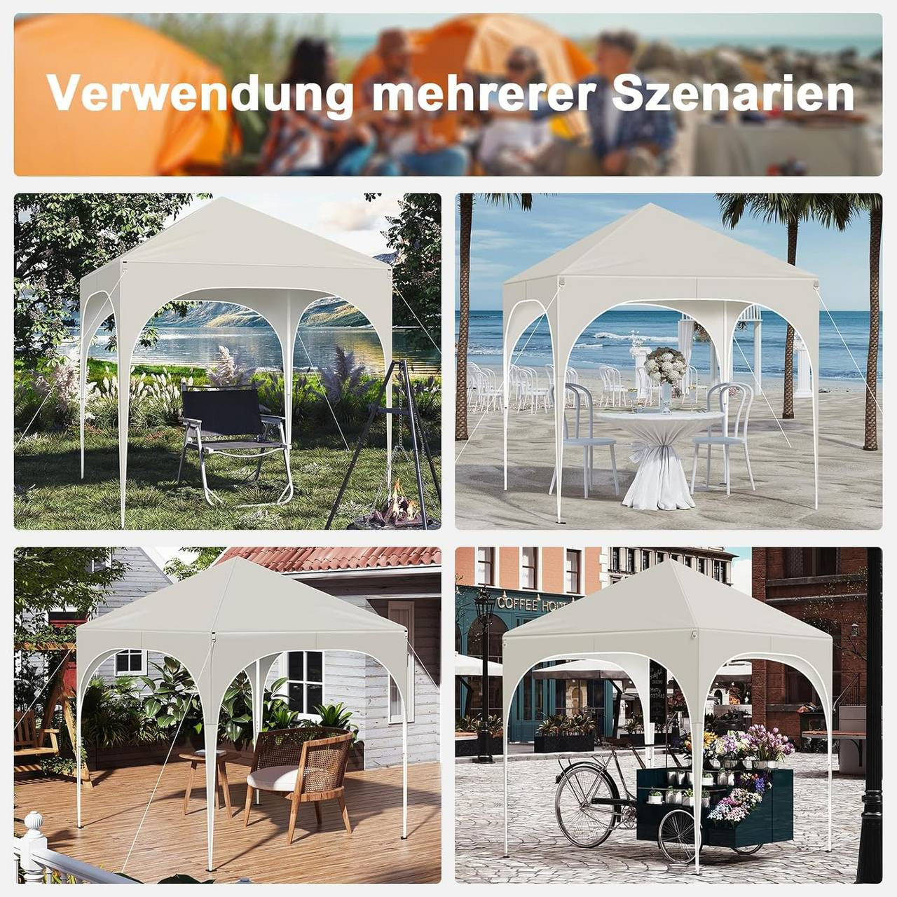 24goodz Folding Pavilion 2x2m - UV Protection - Easy to Use - Silver Coated Oxford Fabric - For Outdoor Gatherings - Beige