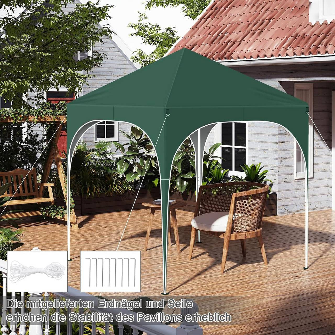 24goodz Folding Pavilion 2x2m - UV Protection - Water Resistant - 210D Oxford - For Outdoor Gatherings - Green