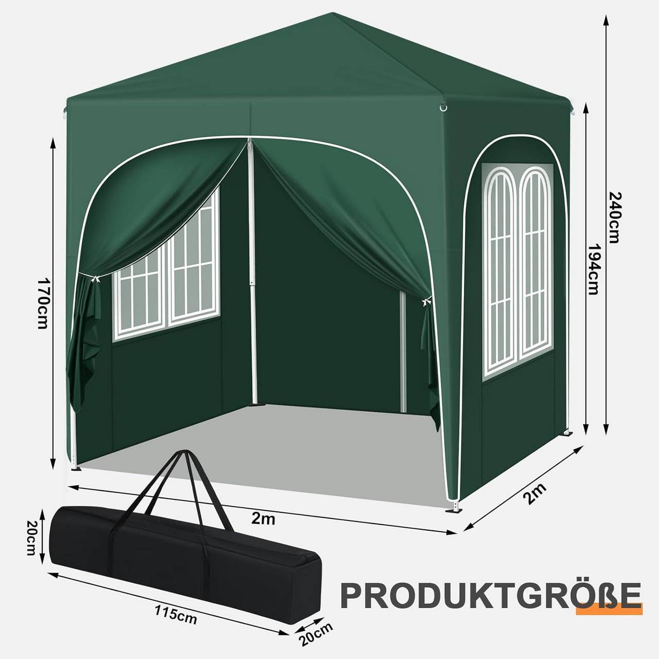 24goodz Folding Pavilion 2x2m - UV Protection - Water Resistant - 210D Oxford - For Outdoor Gatherings - Green