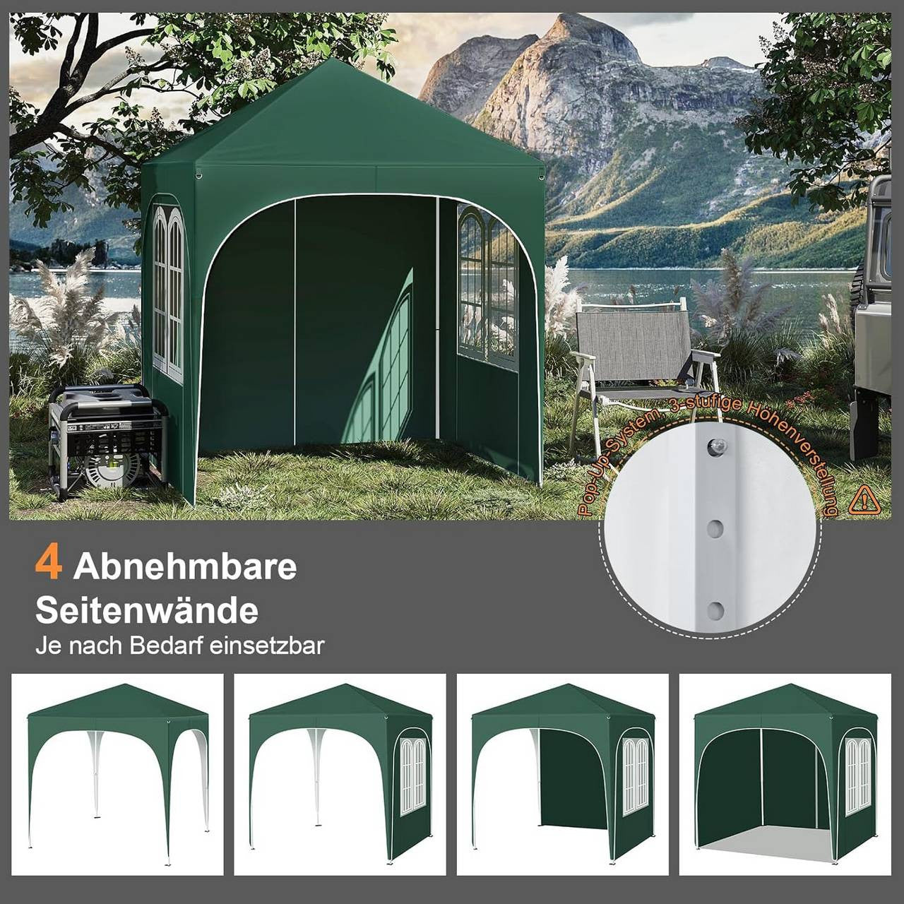 24goodz Folding Pavilion 2x2m - UV Protection - Water Resistant - 210D Oxford - For Outdoor Gatherings - Green