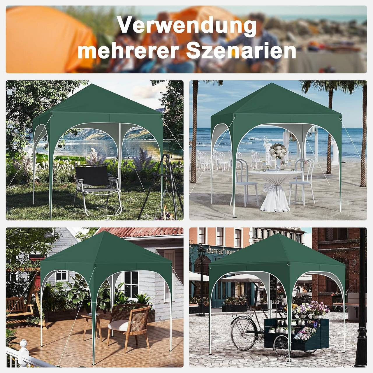 24goodz Folding Pavilion 2x2m - UV Protection - Water Resistant - 210D Oxford - For Outdoor Gatherings - Green