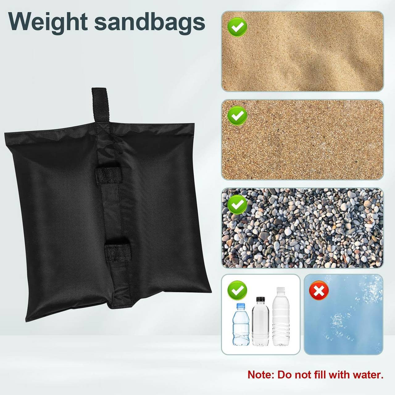24goodz Sandbag Weight Set of 4 - Strong & Durable - Easy to Attach - 300 gsm Oxford Fabric - Black - 37 x 41.5 cm
