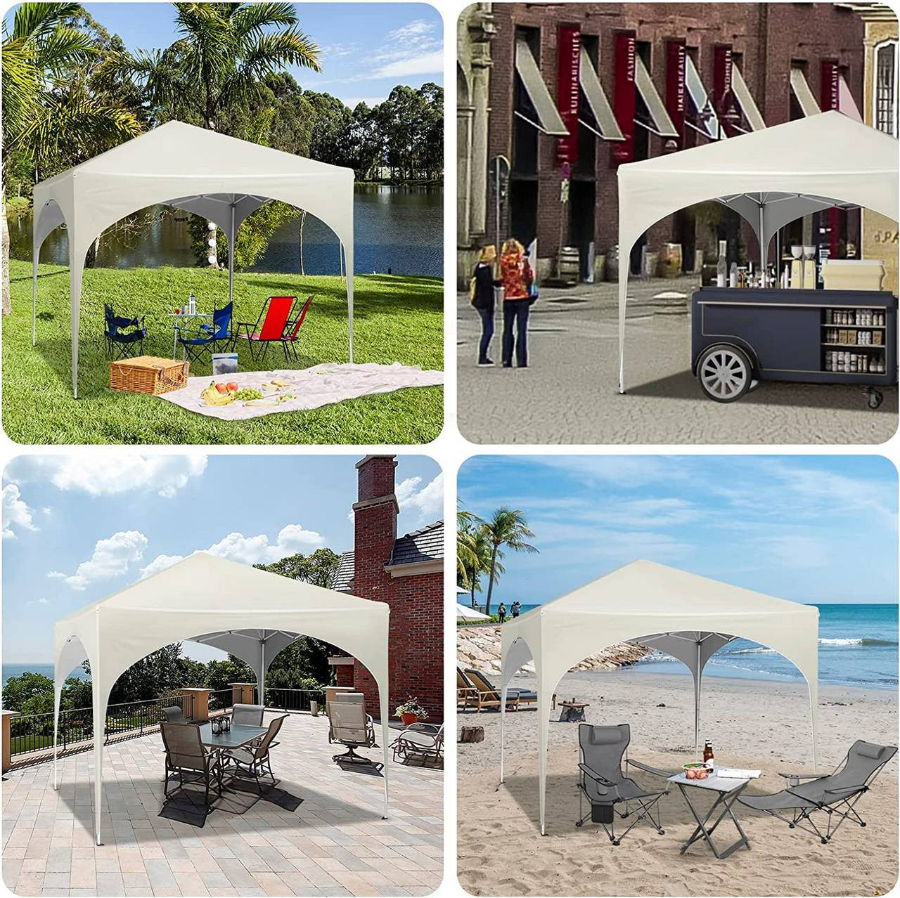 24goodz Pop-Up Pavilion Waterproof - Sturdy Metal Frame - Easy Setup - 210D Oxford - For Outdoor Activities - Beige