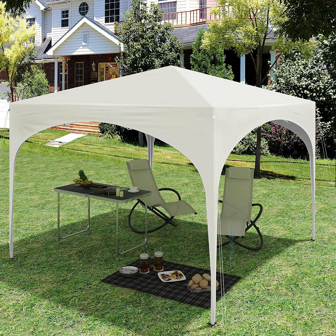 24goodz Pop-Up Pavilion Waterproof - Sturdy Metal Frame - Easy Setup - 210D Oxford - For Outdoor Activities - Beige