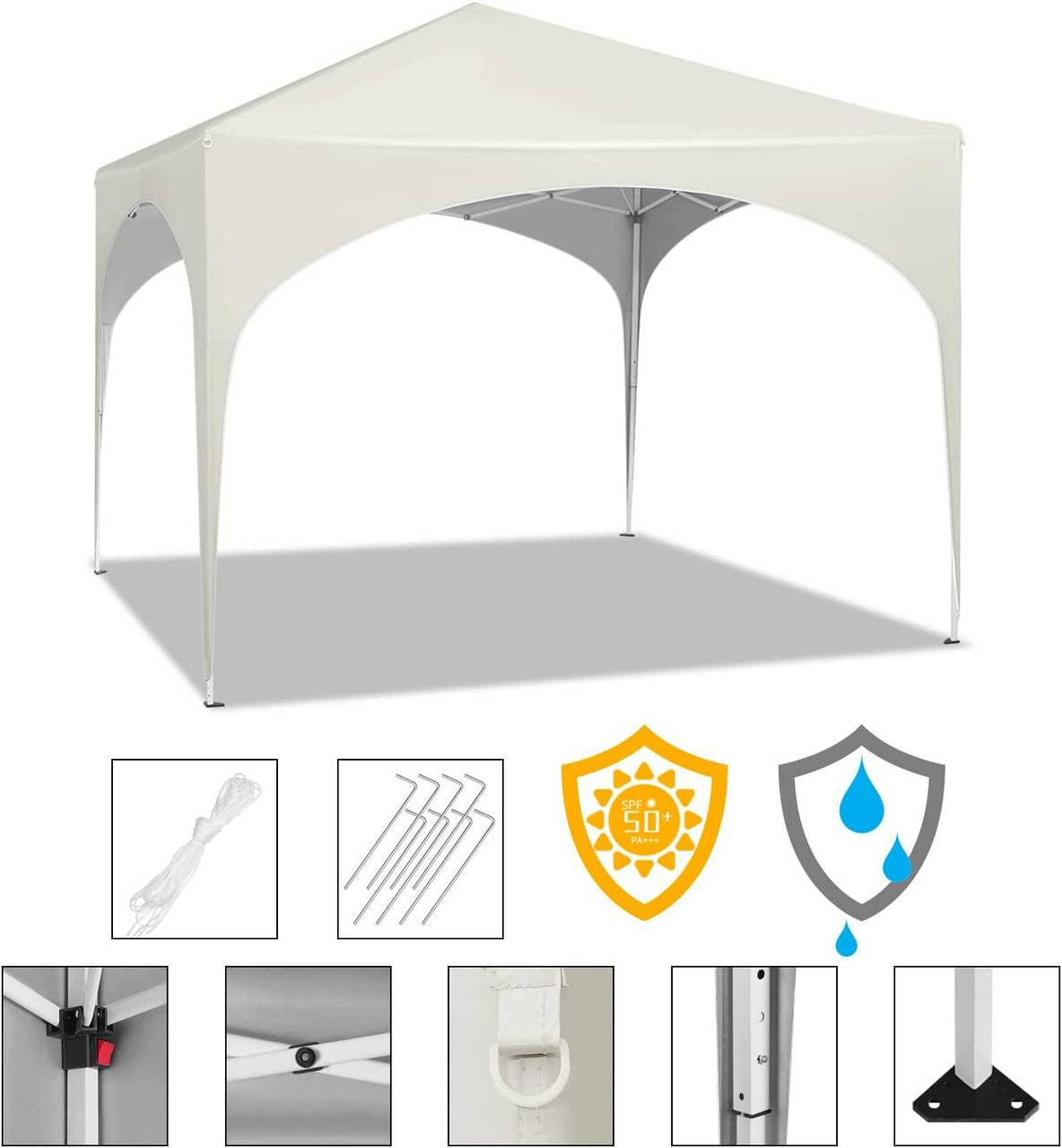 24goodz Pop-Up Pavilion Waterproof - Sturdy Metal Frame - Easy Setup - 210D Oxford - For Outdoor Activities - Beige