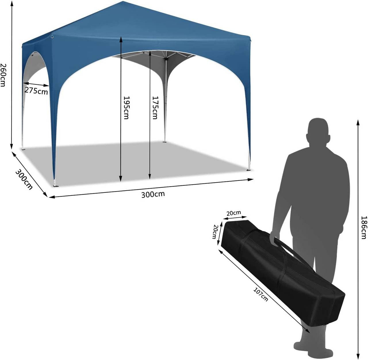 24goodz Pop-Up Gazebo - Waterproof and UV-Resistant - 210D Oxford Fabric - For Outdoor Gatherings - Blue