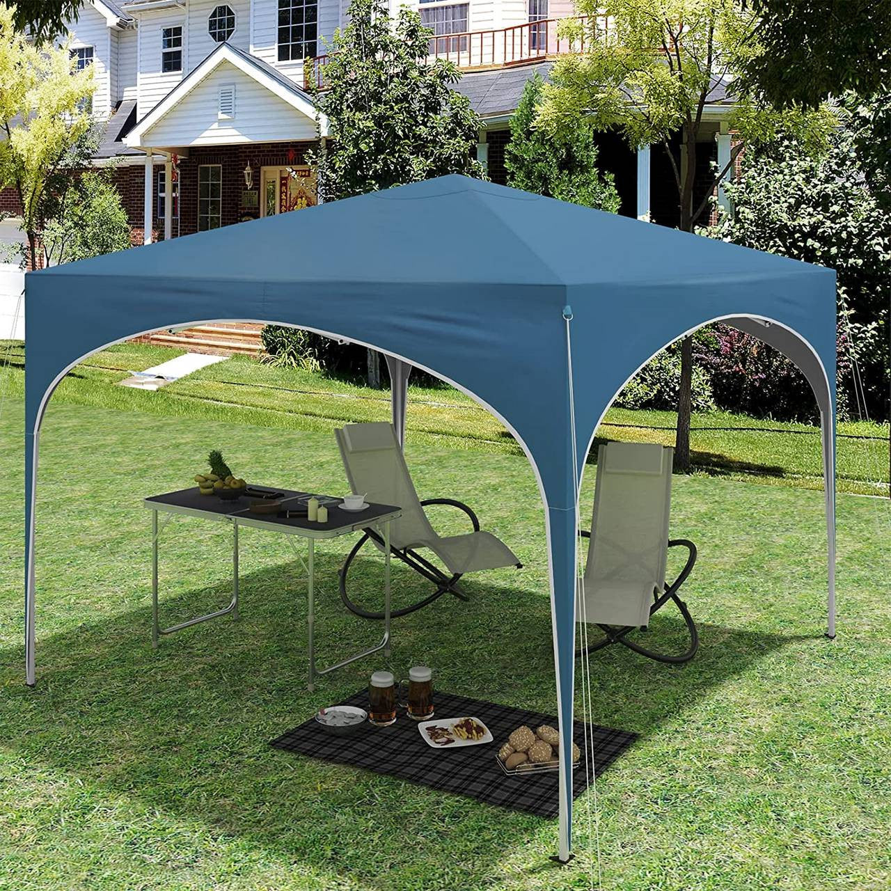 24goodz Pop-Up Gazebo - Waterproof and UV-Resistant - 210D Oxford Fabric - For Outdoor Gatherings - Blue