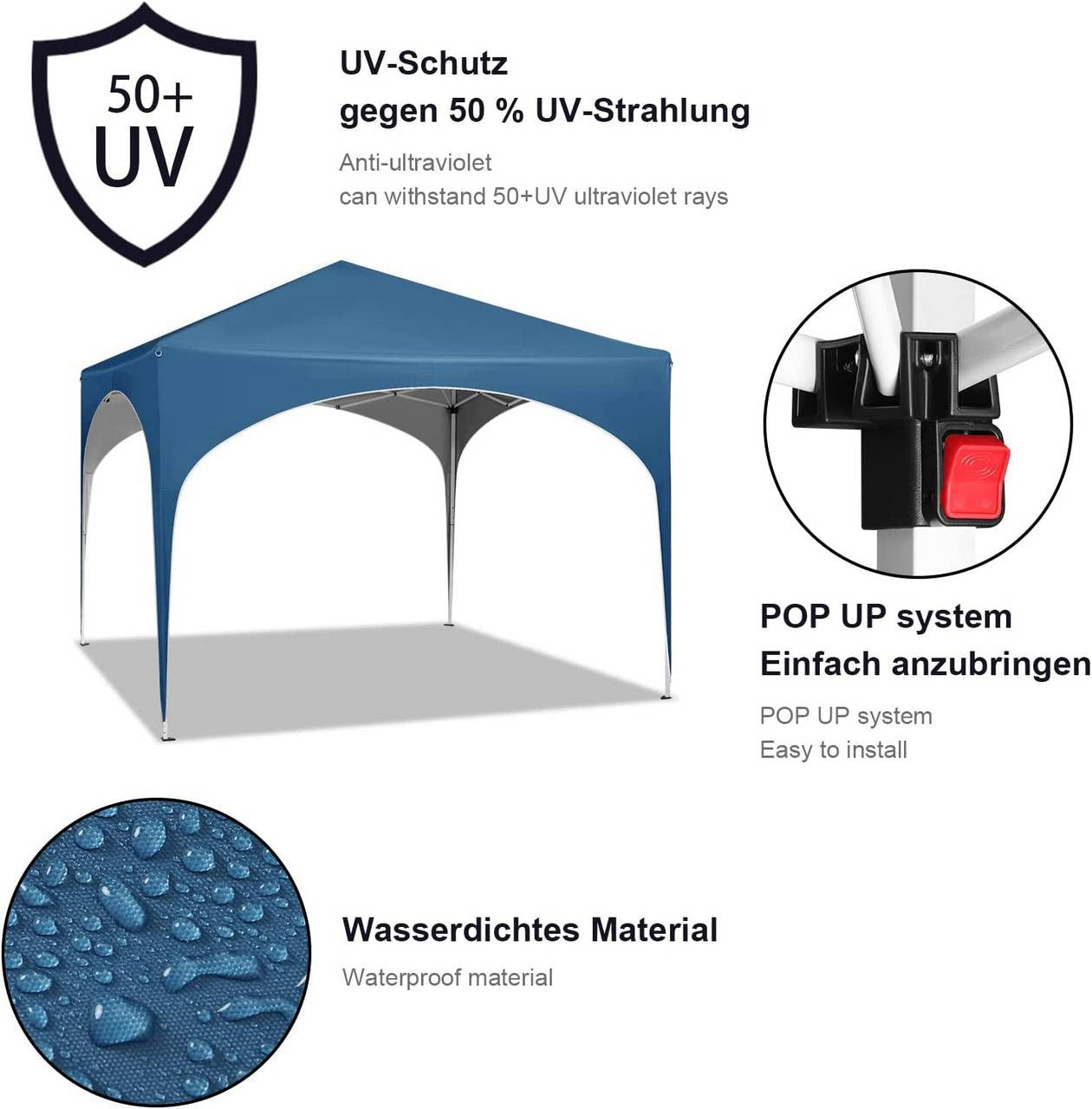 24goodz Pop-Up Gazebo - Waterproof and UV-Resistant - 210D Oxford Fabric - For Outdoor Gatherings - Blue