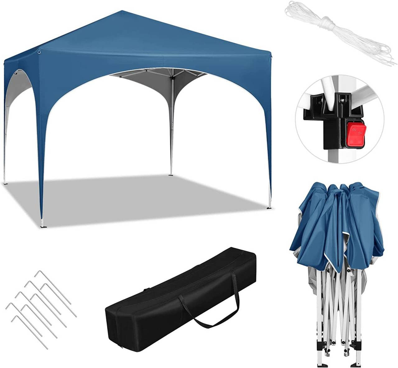 24goodz Pop-Up Gazebo - Waterproof and UV-Resistant - 210D Oxford Fabric - For Outdoor Gatherings - Blue