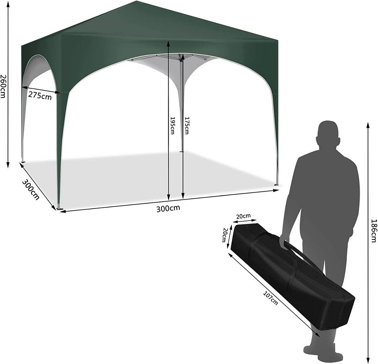 24goodz Pop-Up Gazebo - Waterproof Protection - Easy Setup - 210D Oxford Fabric - For Outdoor Gatherings - Green - gn