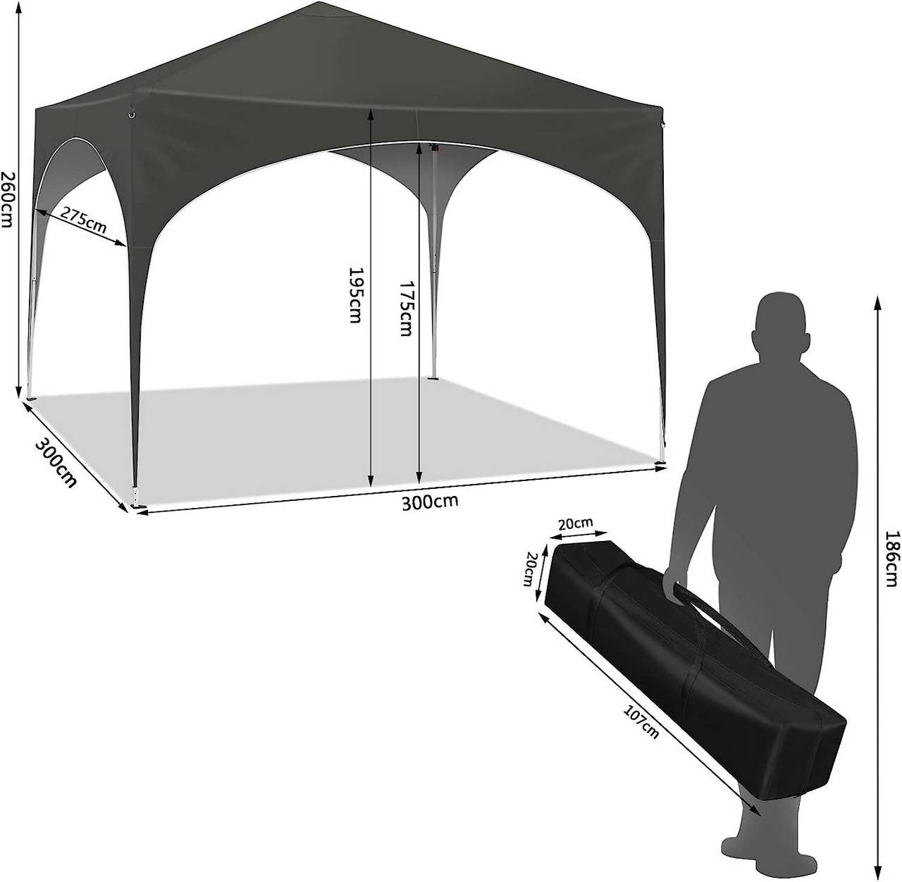24goodz Pop-Up Gazebo - Waterproof Protection - Easy to Set Up - 210D Oxford - For Outdoor Activities - Grey