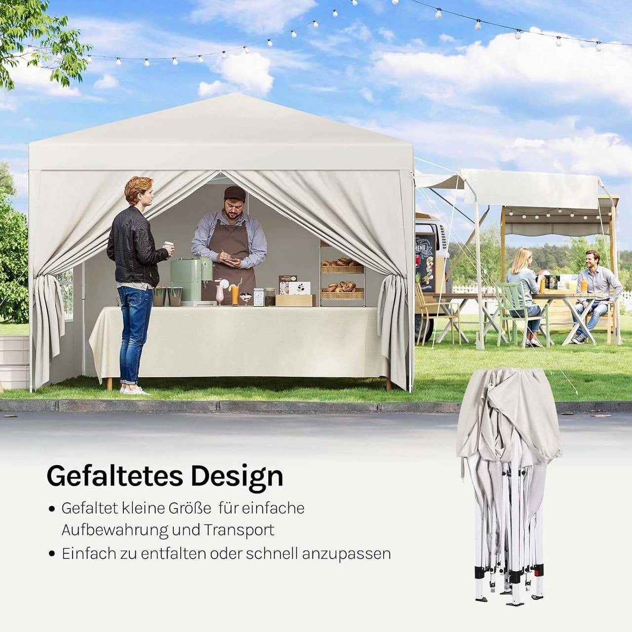 24goodz Pop-Up Pavilion Waterproof Sunshade Camping Canopy Tent 3 x 3 m - Robust Structure - Waterproof and UV Protection - 210D Oxford Fabric - Beige