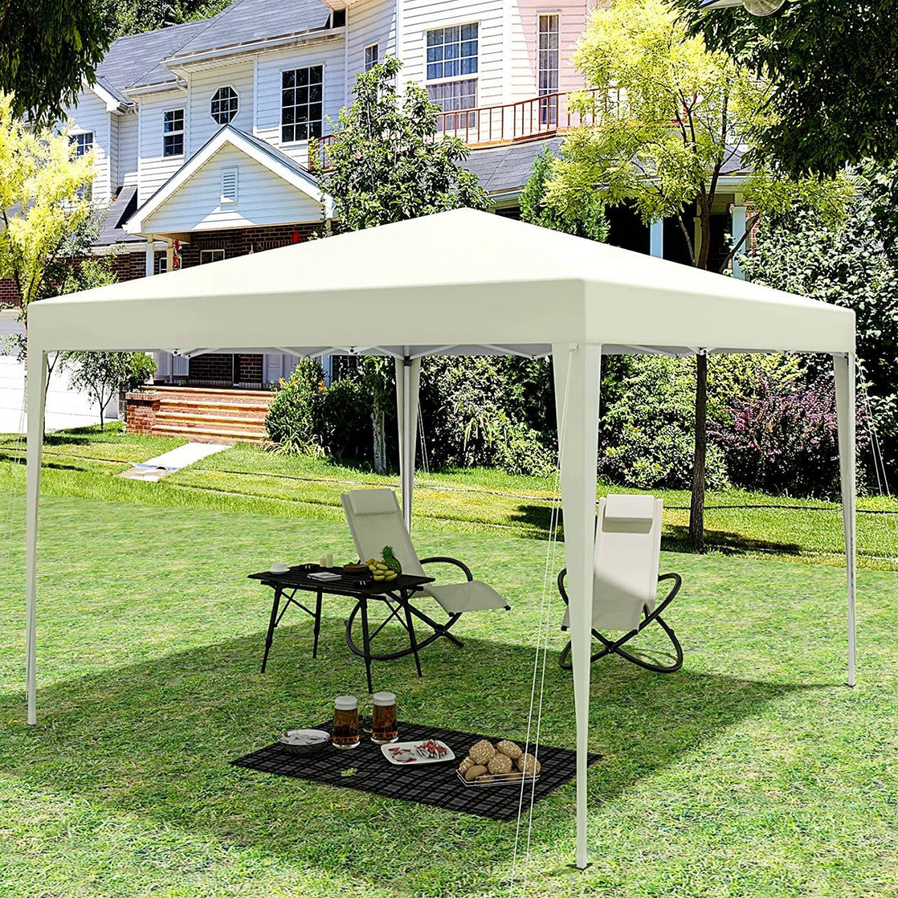 24goodz Pop-Up Pavilion - Waterproof and UV Resistant - 210D Oxford Fabric - For Outdoor Gatherings - Beige