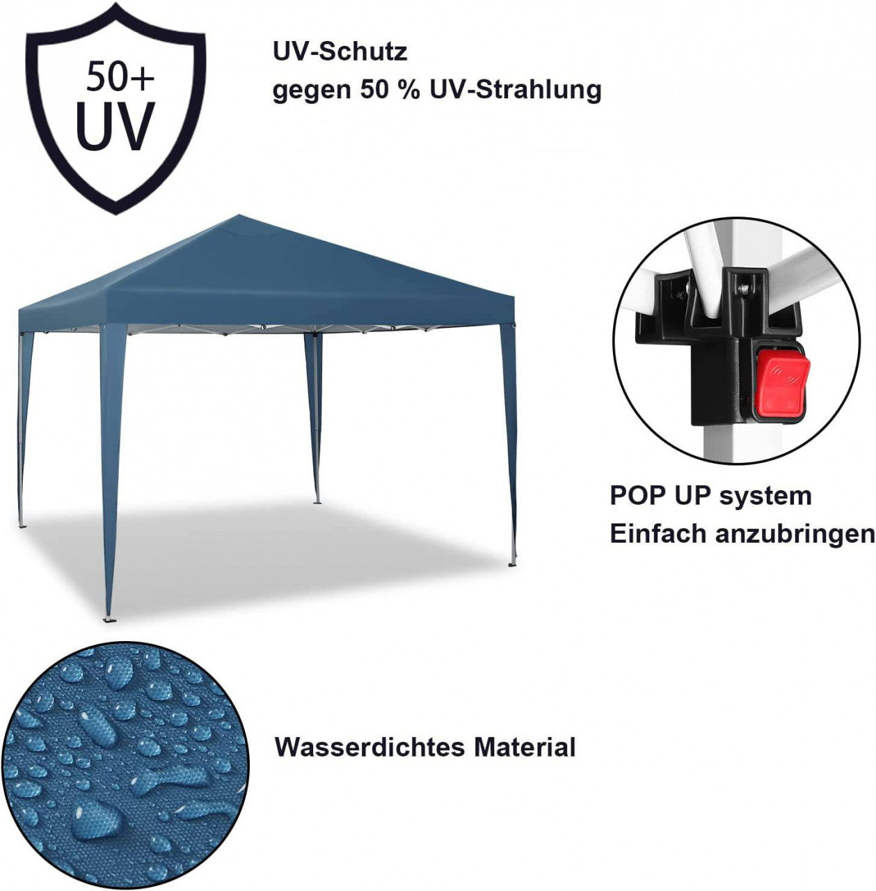 24goodz Pop-Up Pavilion - Waterproof and UV Resistant - 210D Oxford Fabric - For Outdoor Gatherings - Blue