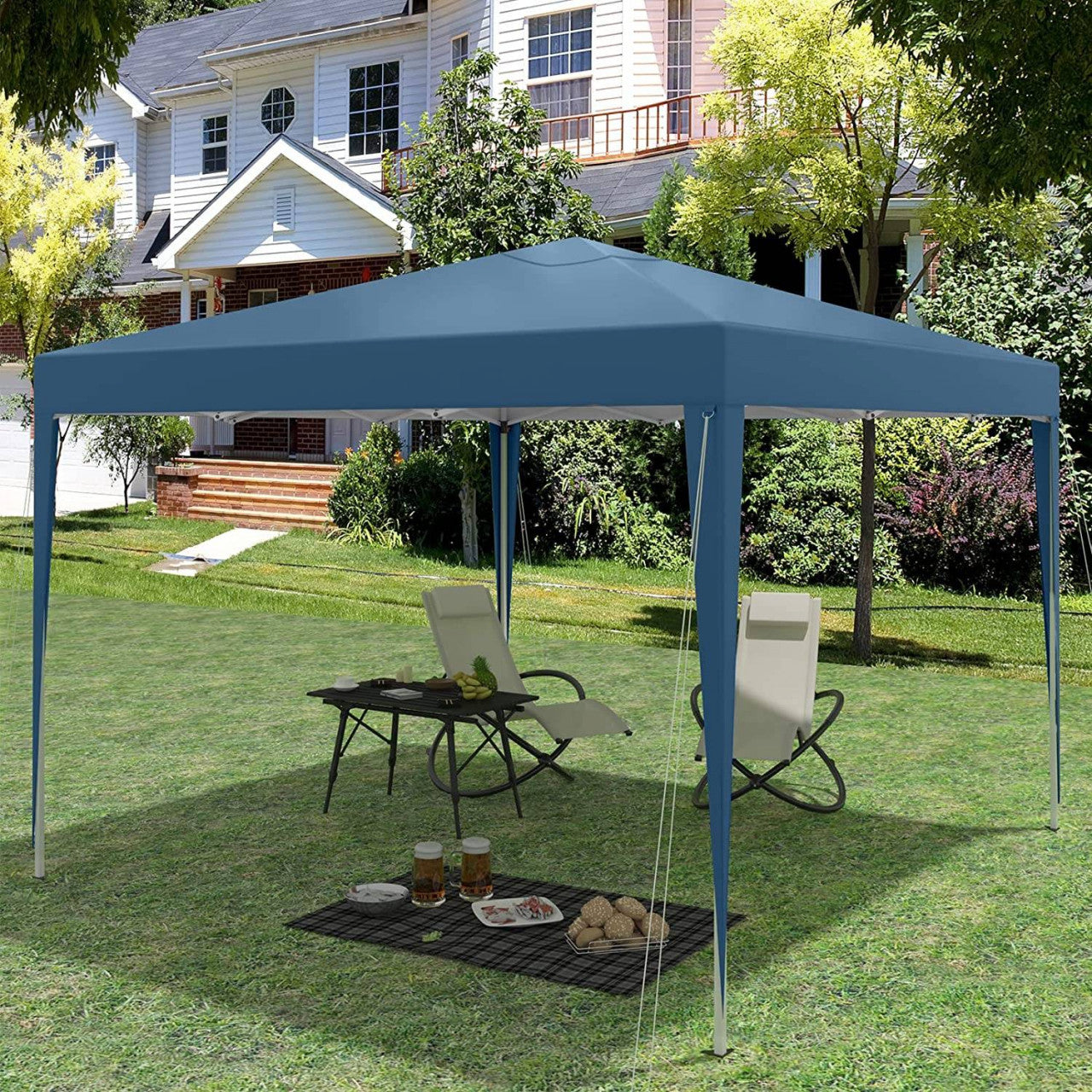 24goodz Pop-Up Pavilion - Waterproof and UV Resistant - 210D Oxford Fabric - For Outdoor Gatherings - Blue