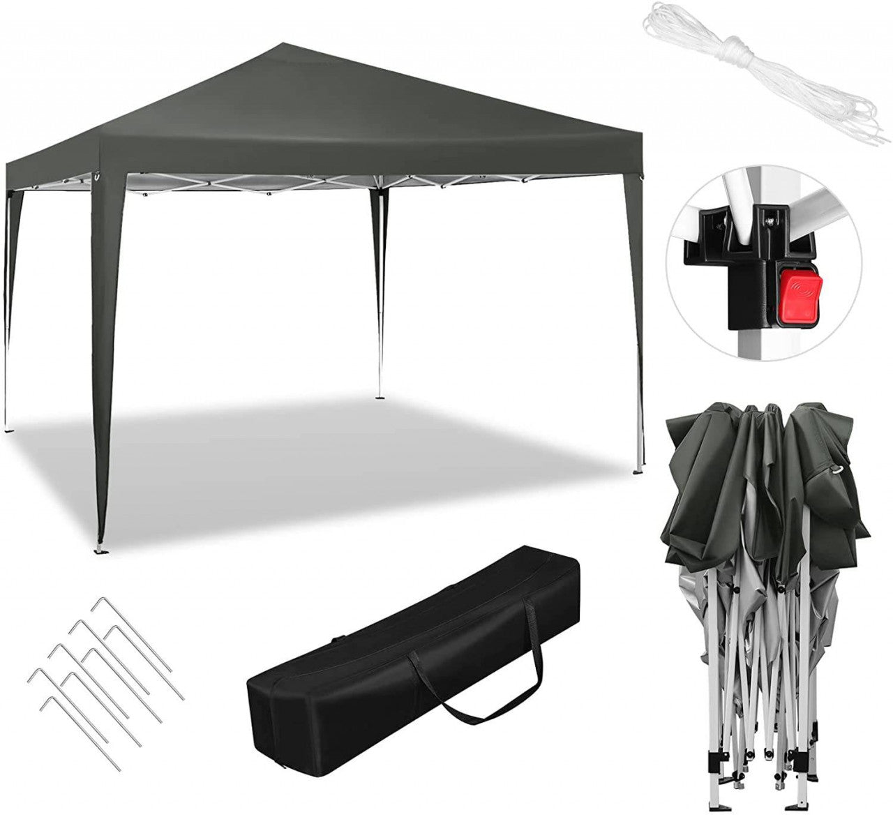 24goodz Pop-Up Pavilion - Waterproof and UV Resistant - 210D Oxford Fabric - For Outdoor Gatherings - Grey