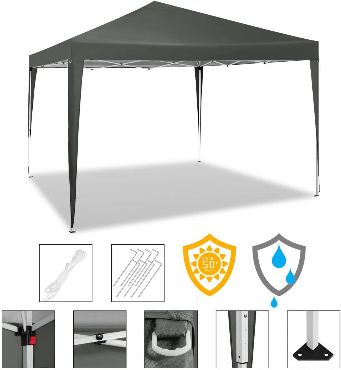 24goodz Pop-Up Pavilion - Waterproof and UV Resistant - 210D Oxford Fabric - For Outdoor Gatherings - Grey