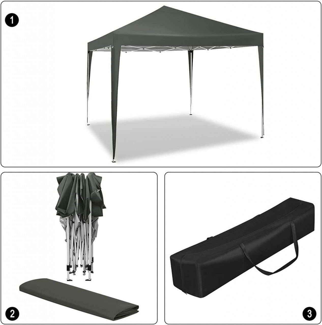 24goodz Pop-Up Pavilion - Waterproof and UV Resistant - 210D Oxford Fabric - For Outdoor Gatherings - Grey