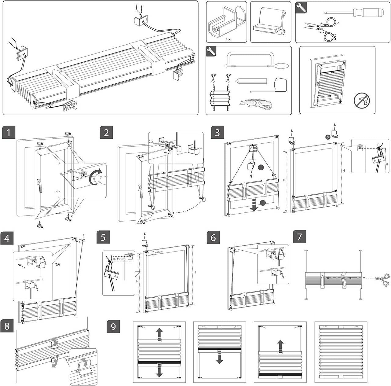 24goodz Pleated Blind with Crushed Look - Easy Installation Without Drilling - 100% Polyester - For Any Room - White 100x150 cm