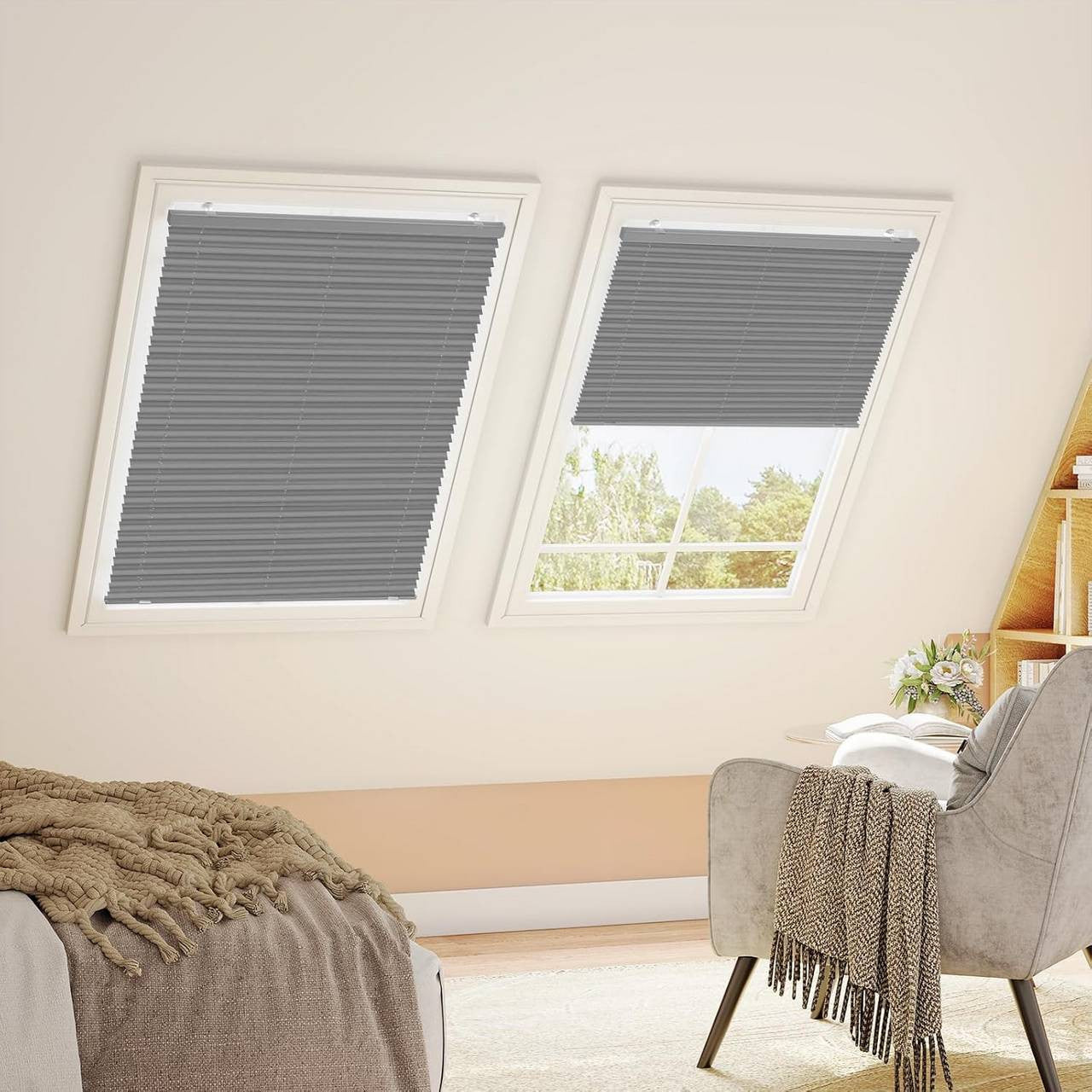 24goodz Pleated Blind without Drilling - Adjustable Height - Polyester - For Any Room - Grey 85 x 130 cm