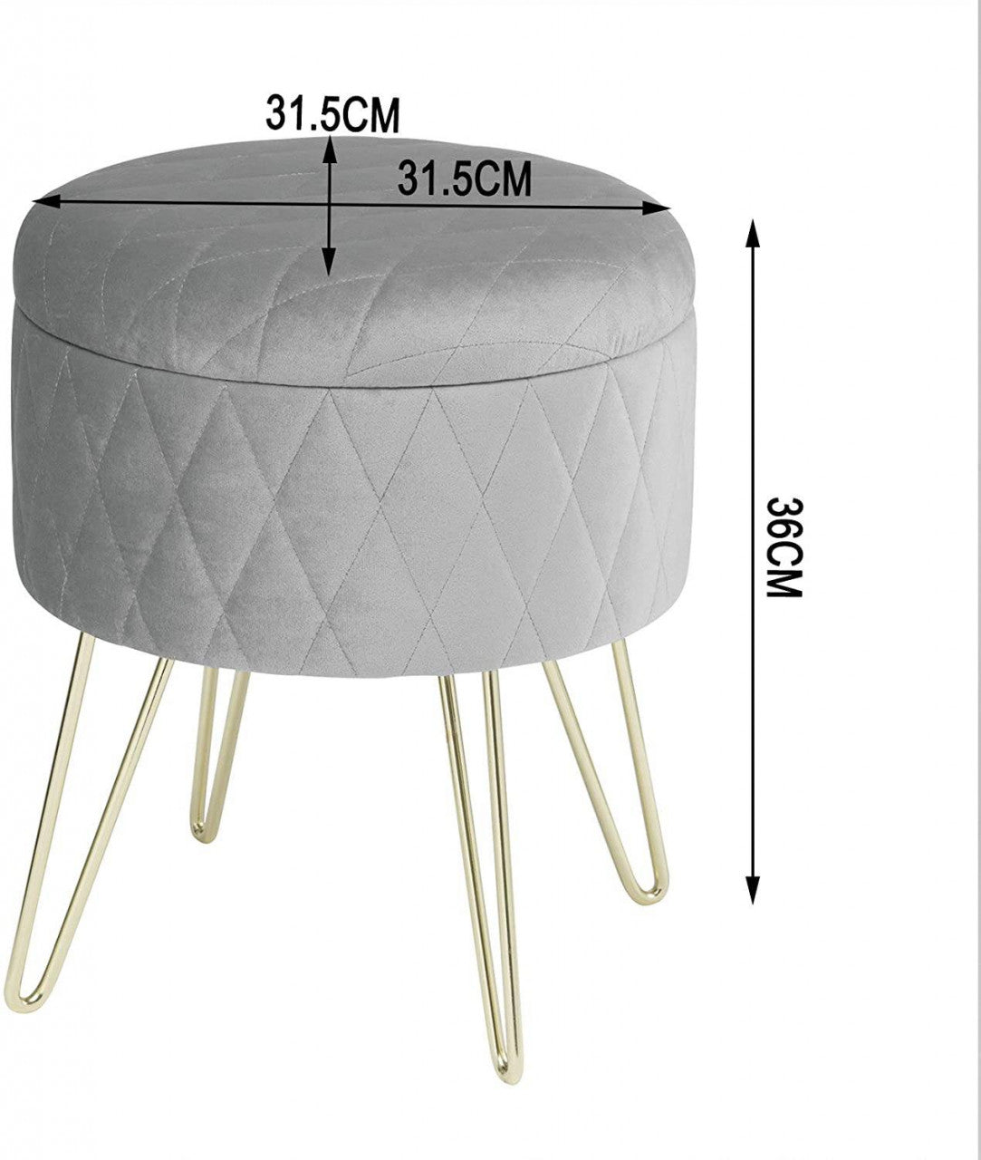 24goodz Velvet Storage Ottoman - Versatile Seating and Storage - MDF Frame - For Every Room - Light Grey - hgr