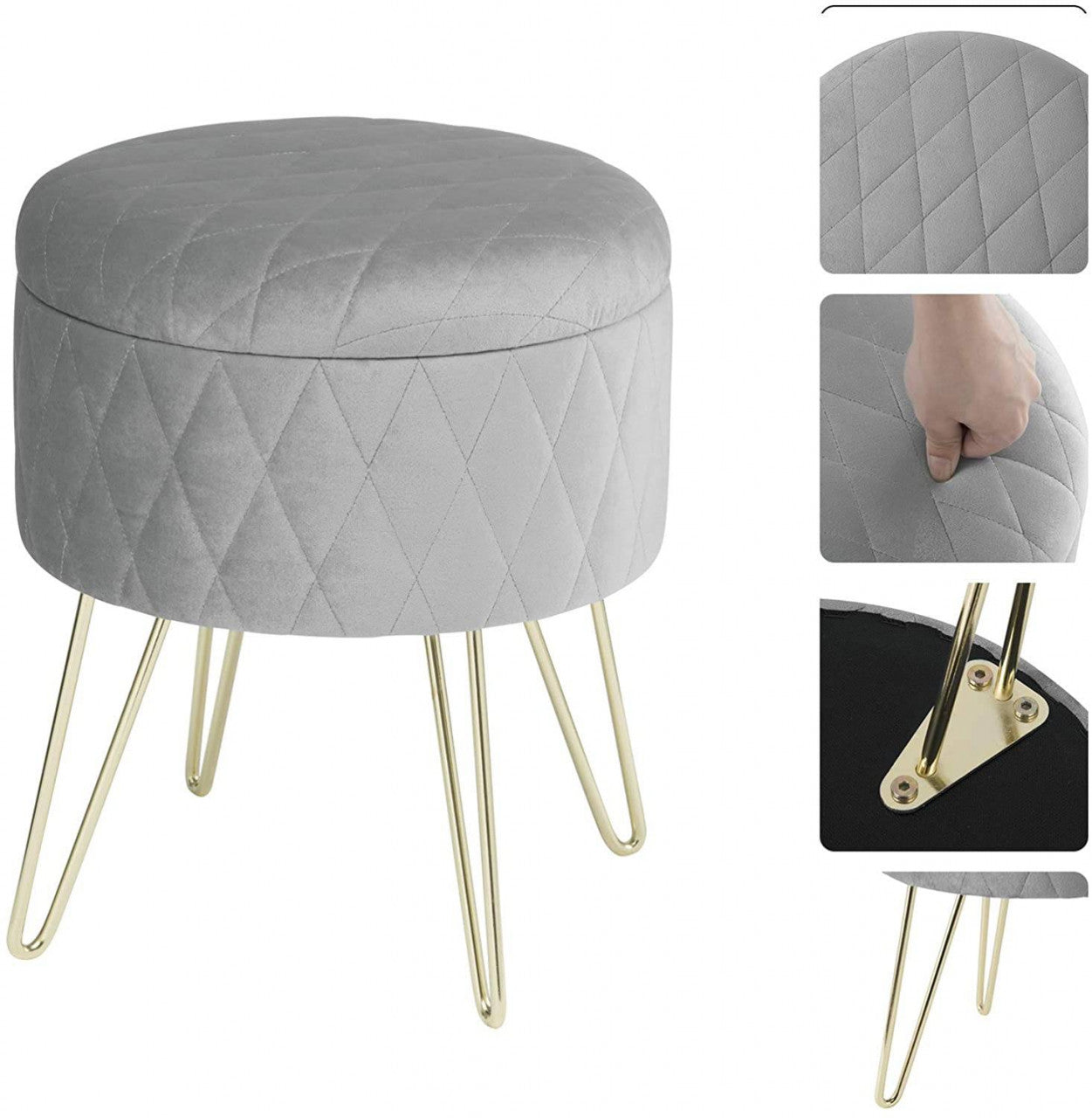 24goodz Velvet Storage Ottoman - Versatile Seating and Storage - MDF Frame - For Every Room - Light Grey - hgr