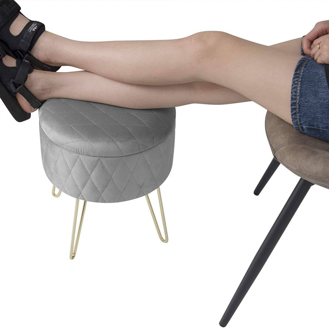 24goodz Velvet Storage Ottoman - Versatile Seating and Storage - MDF Frame - For Every Room - Light Grey - hgr