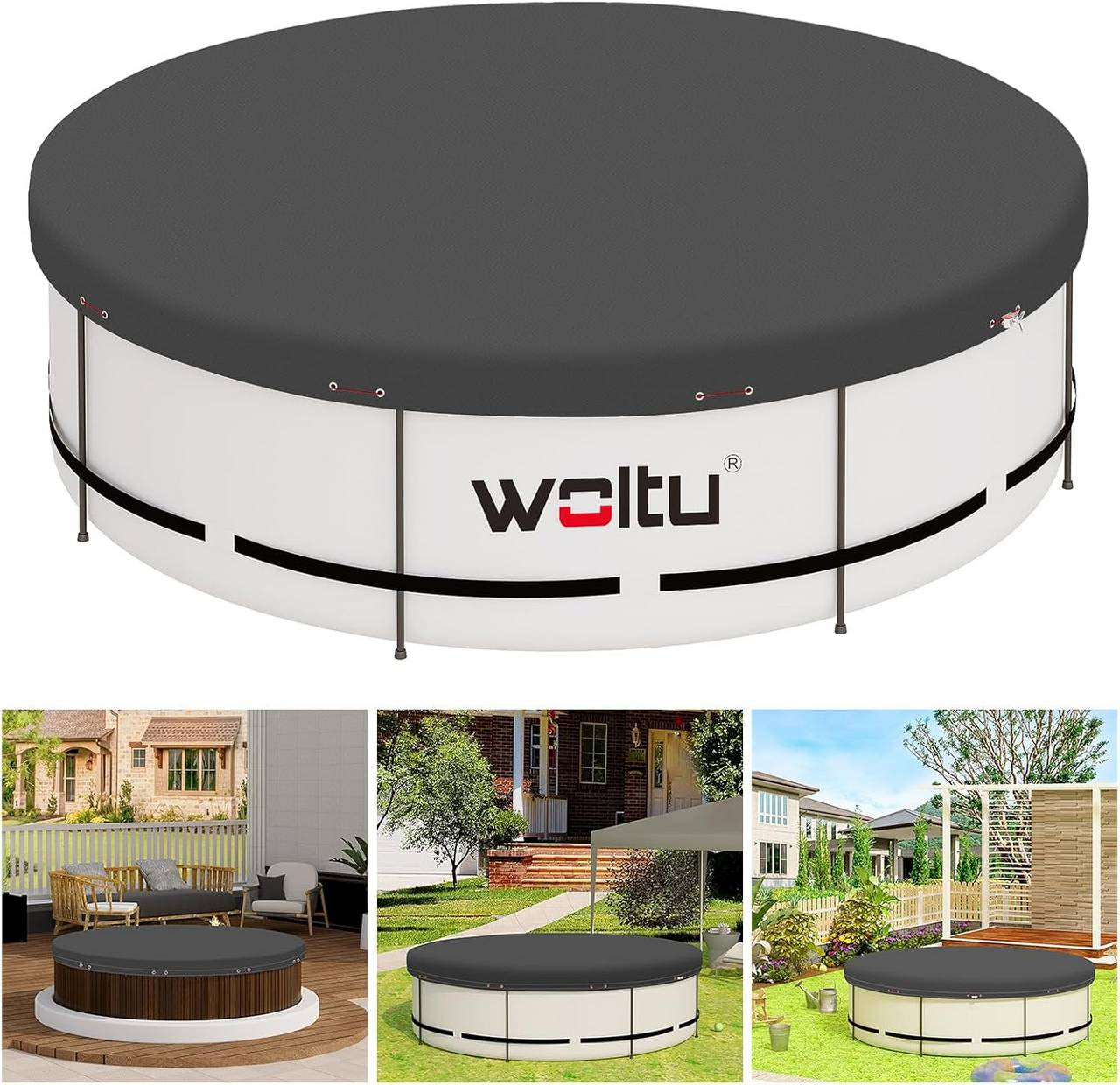 24goodz Round Pool Cover - Durable and Tear-Resistant - 200 g/m² PE - Grey - Ø 520 cm