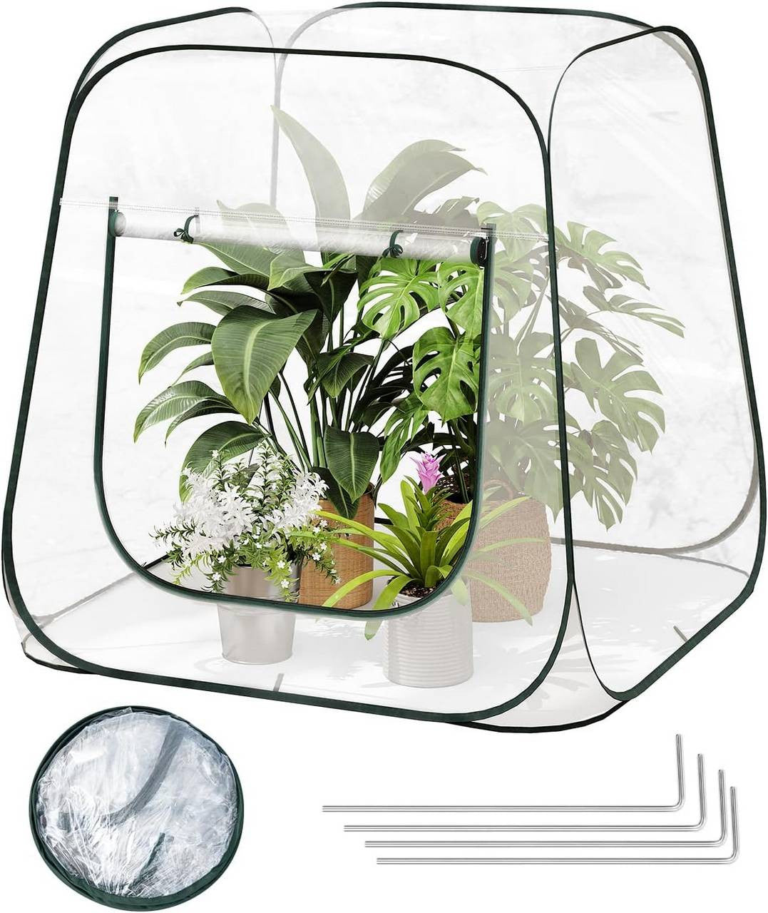 24goodz Pop-up Greenhouse - Easy Access with Zipper Opening - Year-Round Plant Protection - PVC - For Garden Enthusiasts - Transparent 100x100x97 cm