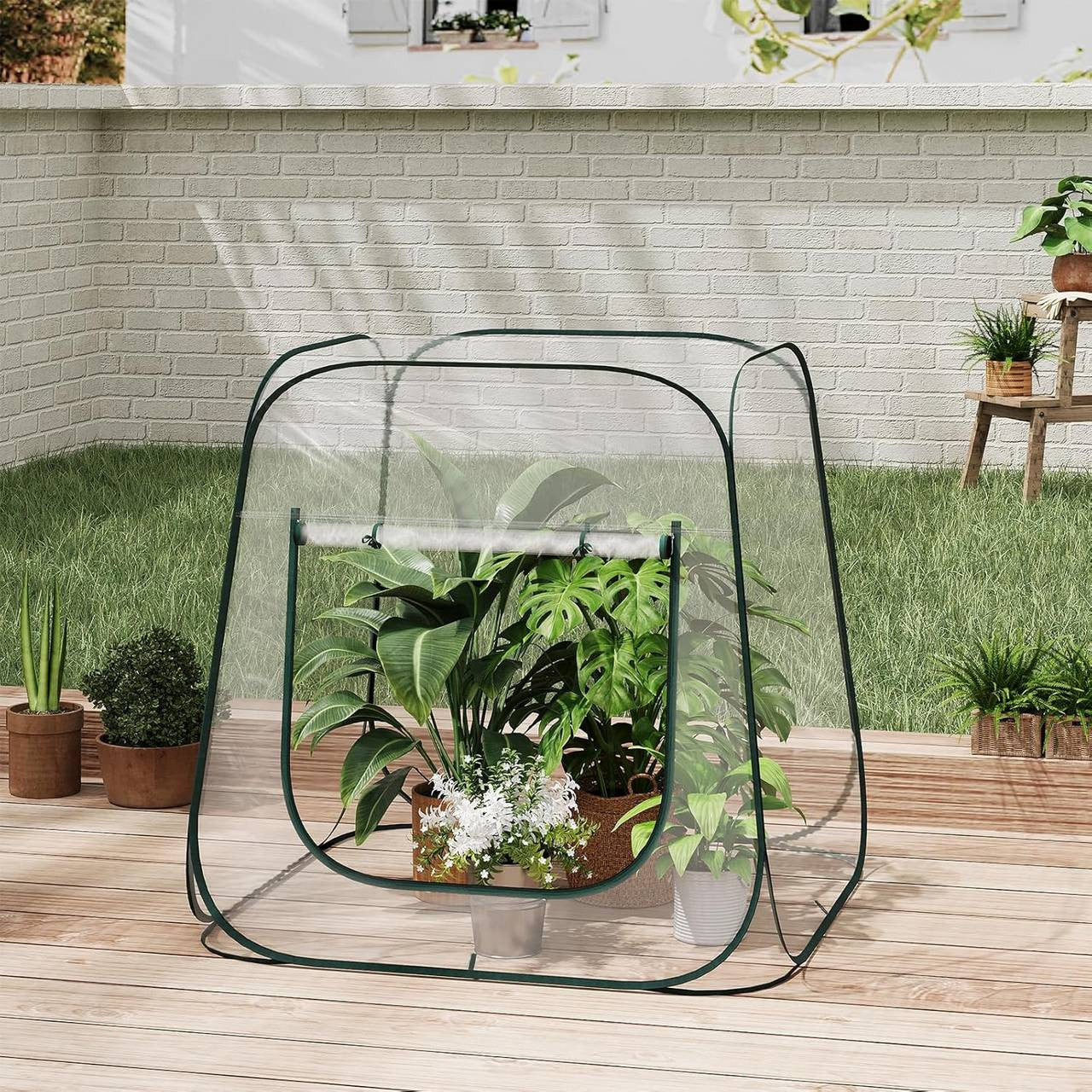 24goodz Pop-up Greenhouse - Easy Access with Zipper Opening - Year-Round Plant Protection - PVC - For Garden Enthusiasts - Transparent 100x100x97 cm