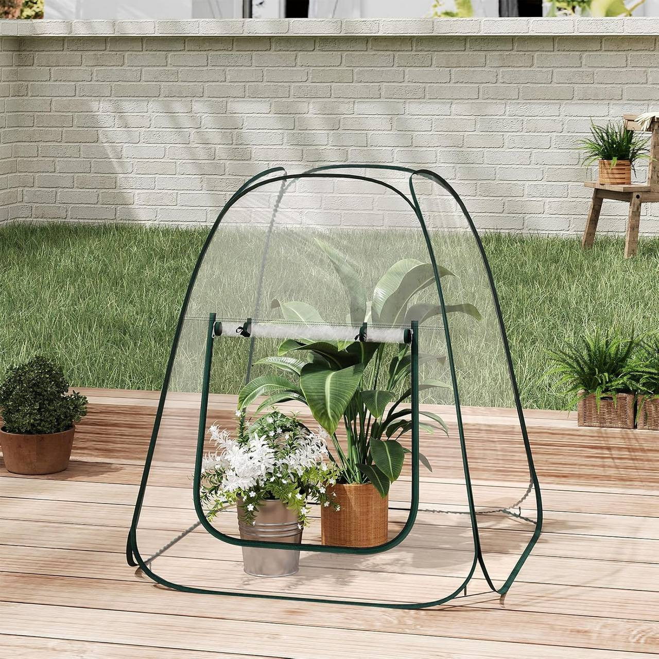 24goodz Pop-up Greenhouse - Easy Access with Zipper Opening - Year-round Plant Protection - PVC - For Gardeners - Transparent 70x70x80 cm