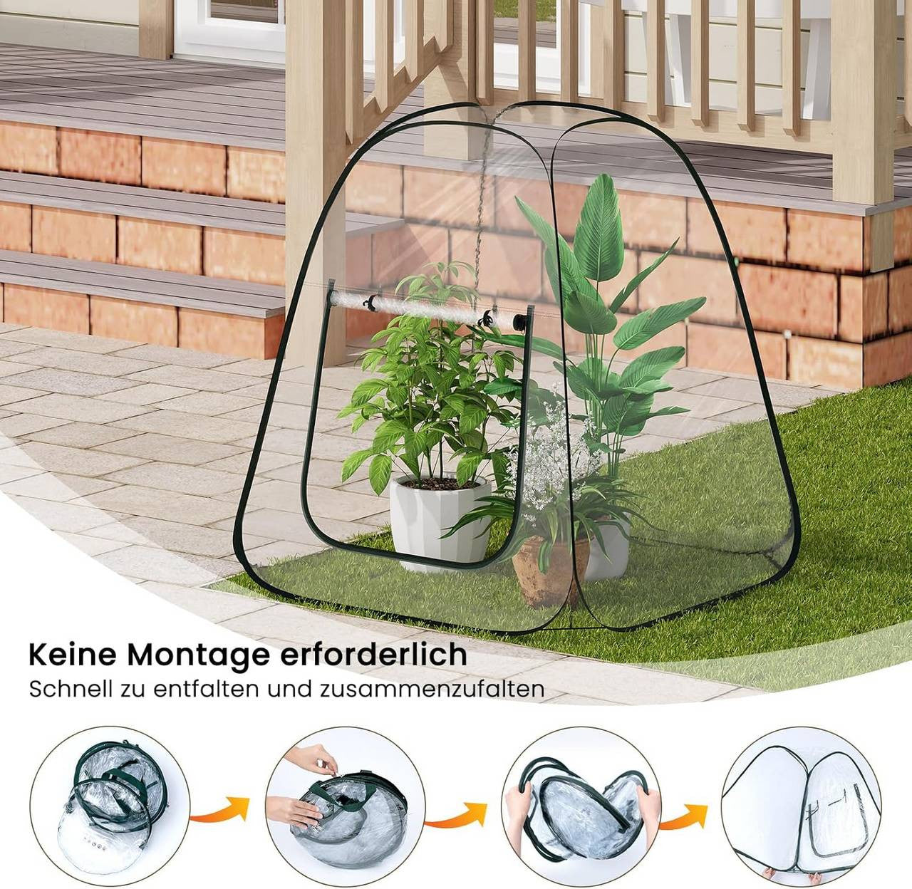 24goodz Pop-up Greenhouse - Easy Access with Zipper Opening - Year-round Plant Protection - PVC - For Gardeners - Transparent 70x70x80 cm