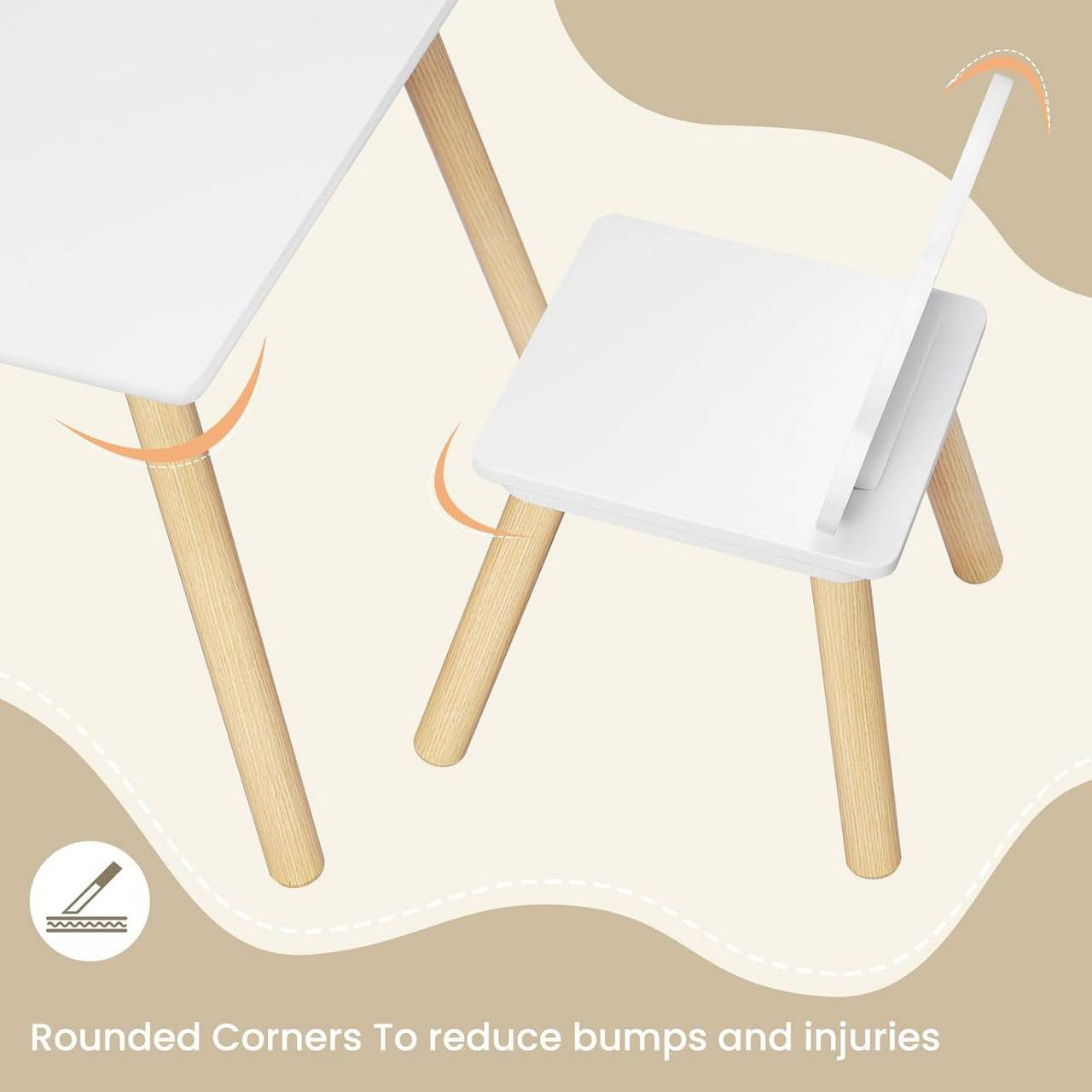 24goodz Square Kids Table with 2 Chairs - Promotes Independence and Creativity - MDF and Solid Wood - For Children - White + Light Oak