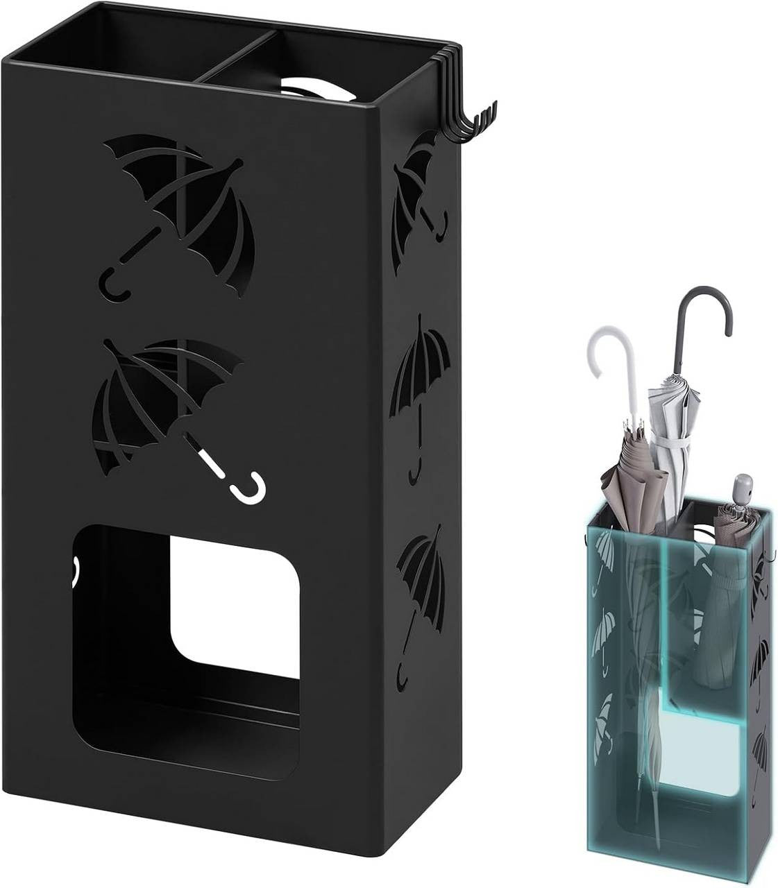 24goodz Umbrella Stand - Unique Design with Dual Slots - Durable Iron - Black/White - 25 x 49 x 15 cm