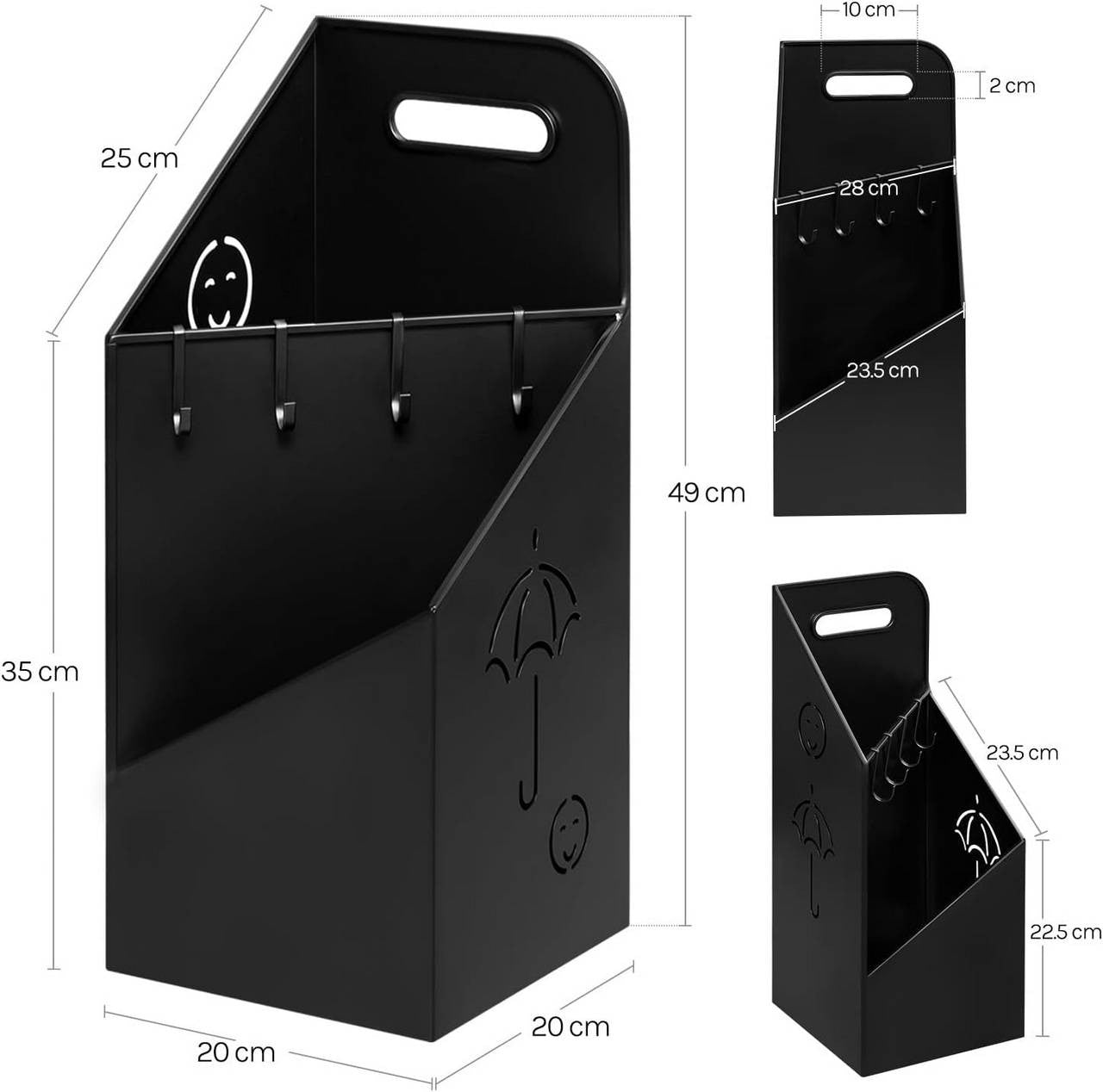 24goodz Umbrella Stand with 2 Slots - Creative Storage Solution - Durable Iron - Black/White - 20x49x20 cm