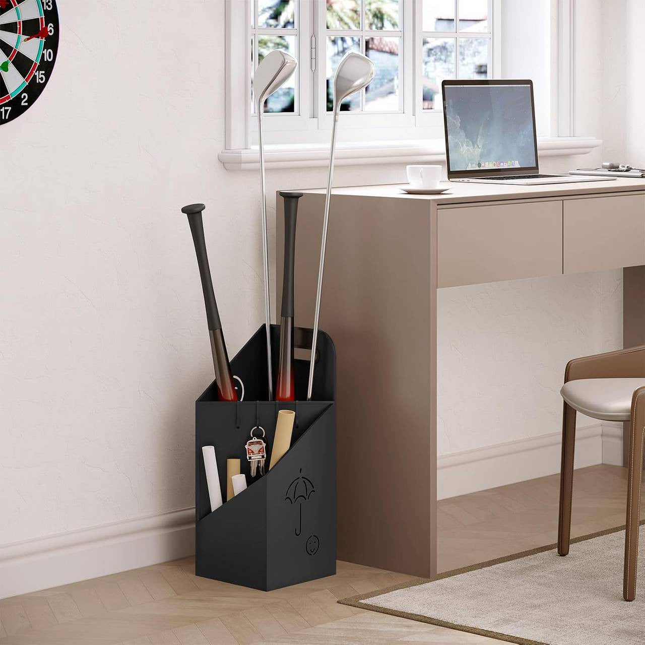 24goodz Umbrella Stand with 2 Slots - Creative Storage Solution - Durable Iron - Black/White - 20x49x20 cm