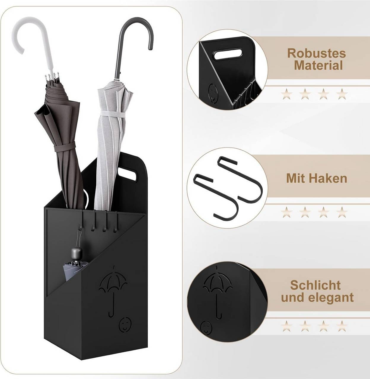 24goodz Umbrella Stand with 2 Slots - Creative Storage Solution - Durable Iron - Black/White - 20x49x20 cm