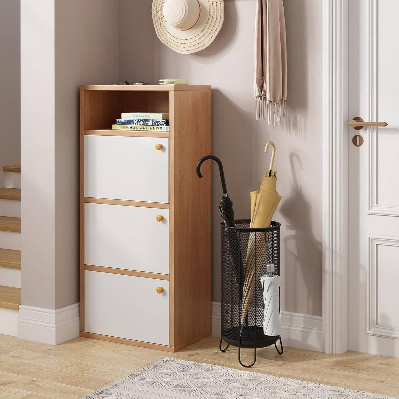 24goodz Umbrella Stand with Water Tray - Large Capacity - Robust & Stable - Iron - Grey - 23 x 49 cm