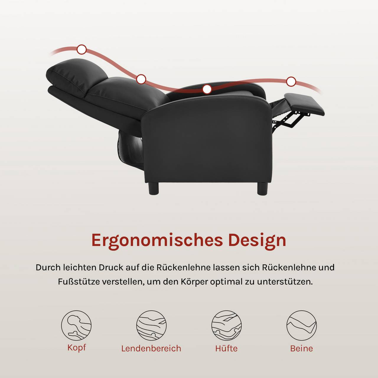 24goodz Relax Armchair - Ergonomic Comfort - Adjustable Recline - PU Leather - For Relaxation - Black/Grey