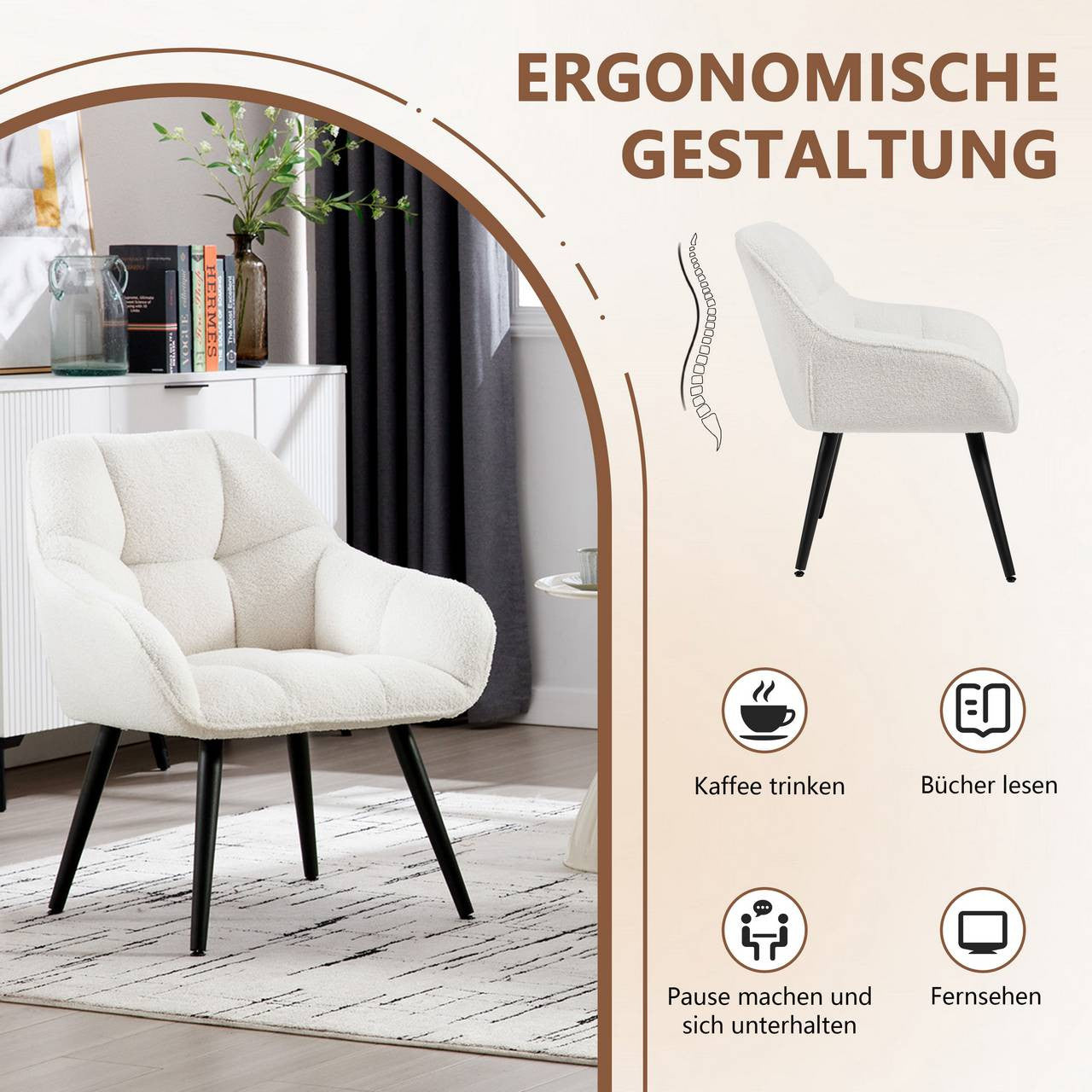 24goodz Relax Armchair - Soft and Skin-Friendly - Ergonomic Design - Velvet - For Everyone - Cream