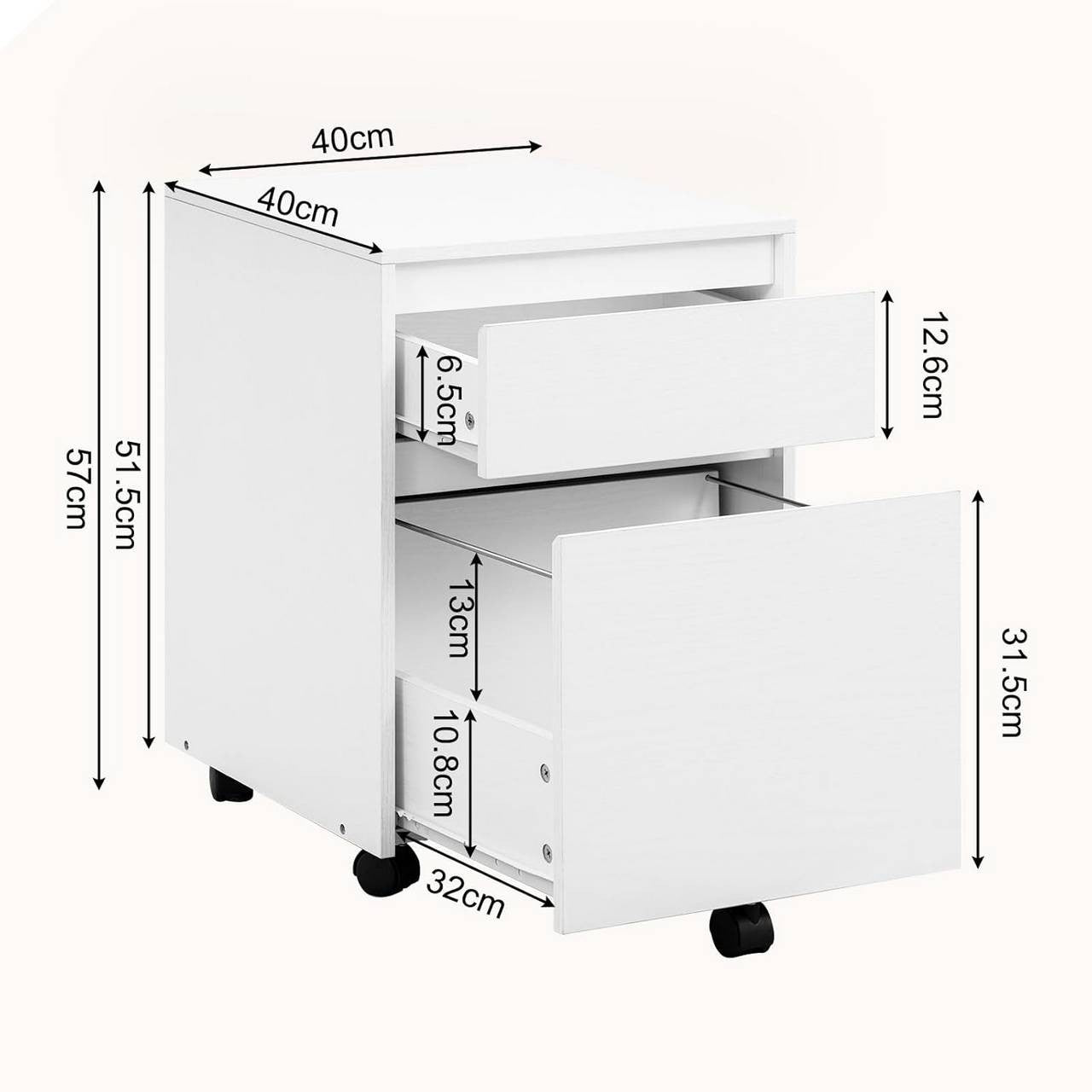 24goodz Mobile Filing Cabinet - Ample Secure Storage - Easy to Move - MDF - For Home Office - Vintage Wood Look/White