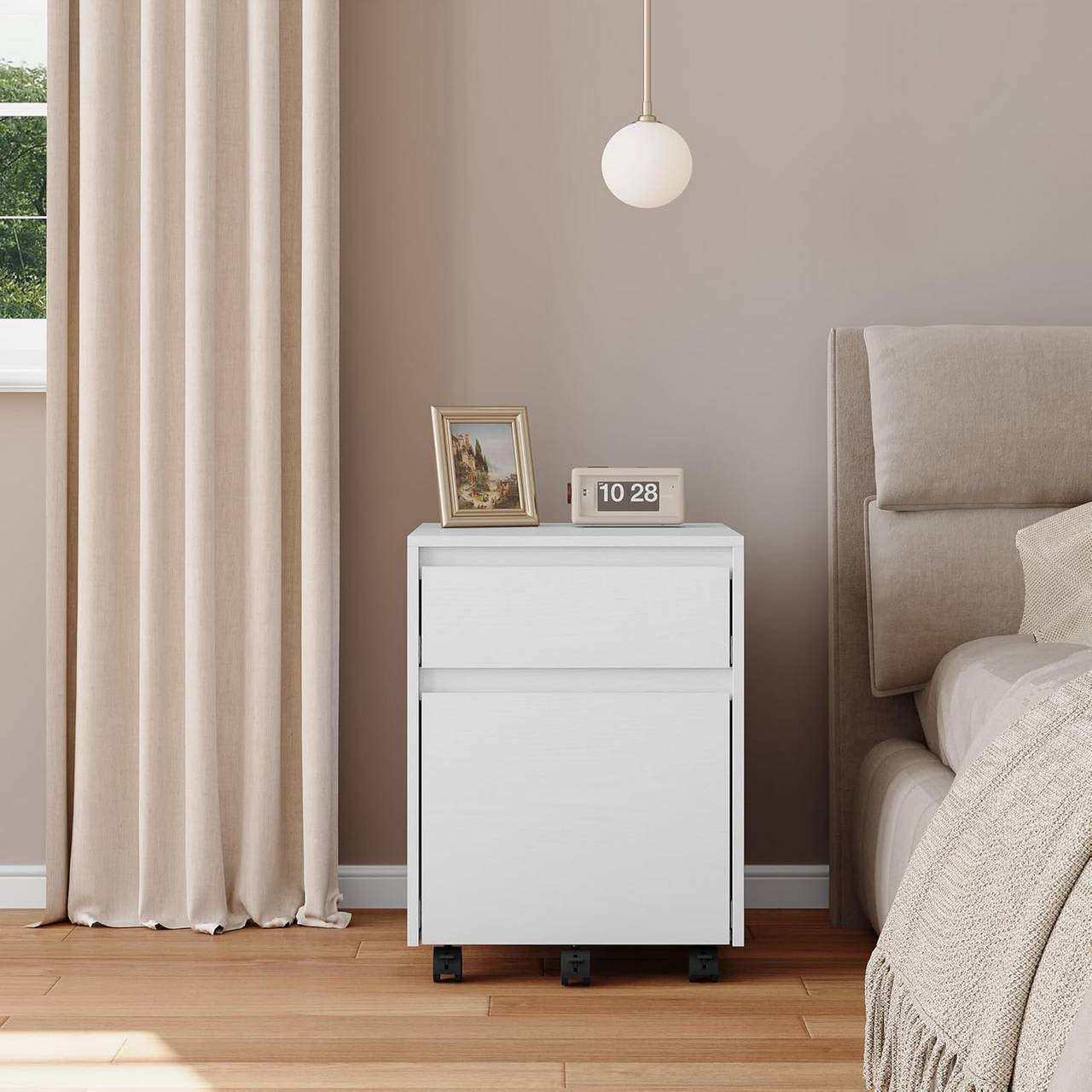 24goodz Mobile Filing Cabinet - Ample Secure Storage - Easy to Move - MDF - For Home Office - Vintage Wood Look/White