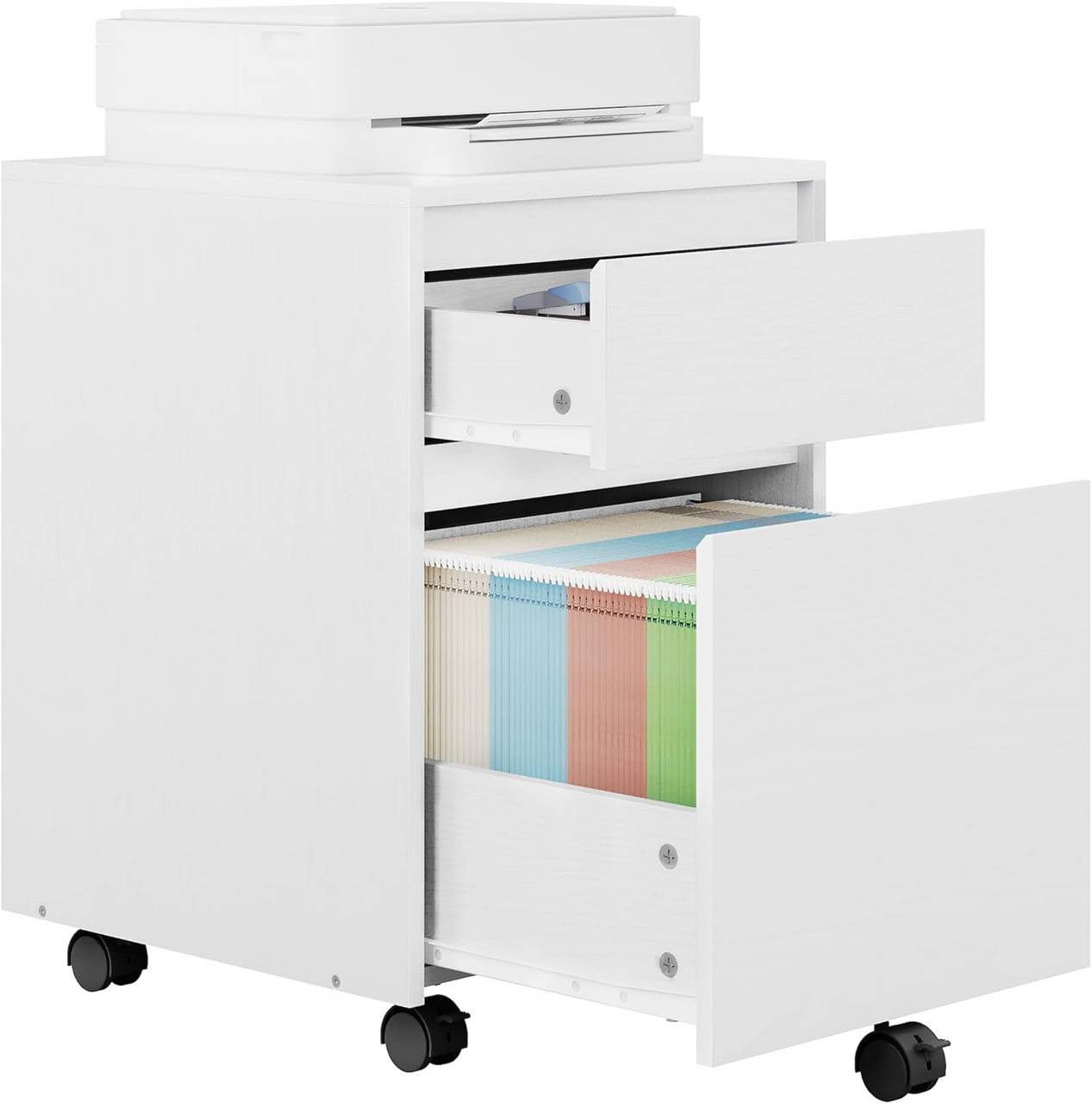 24goodz Mobile Filing Cabinet - Ample Secure Storage - Easy to Move - MDF - For Home Office - Vintage Wood Look/White