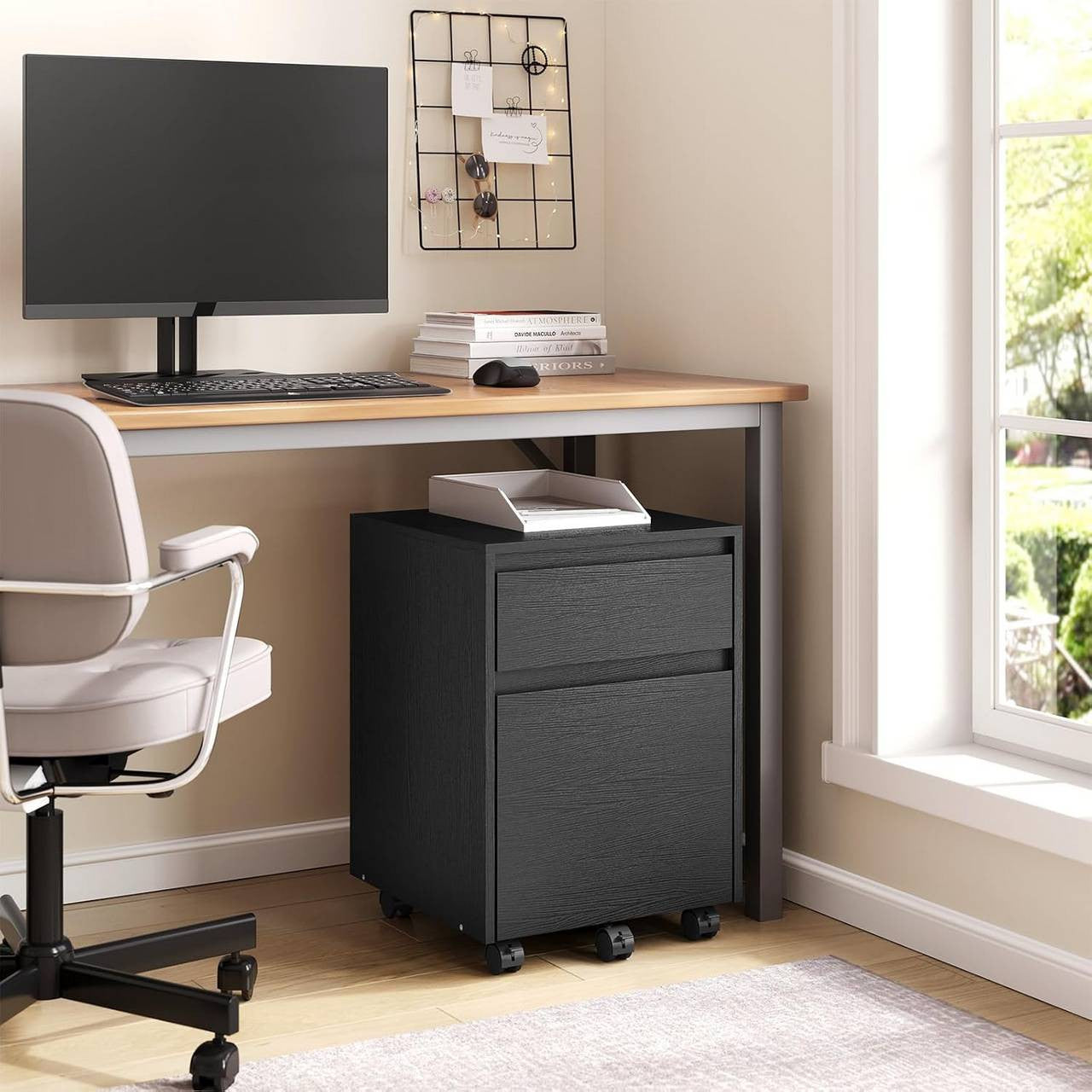 24goodz Mobile Filing Cabinet - Ample Storage Space - Easy Mobility - Wood Material - For Home Office - Vintage Wood Look/White