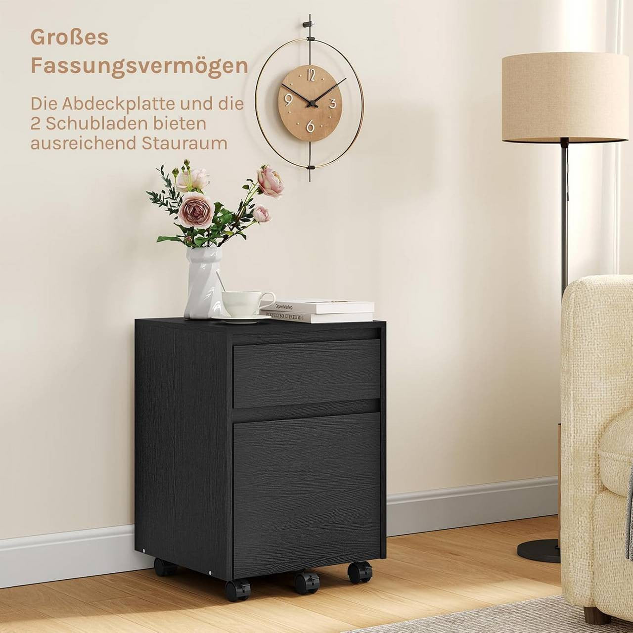 24goodz Mobile Filing Cabinet - Ample Storage Space - Easy Mobility - Wood Material - For Home Office - Vintage Wood Look/White