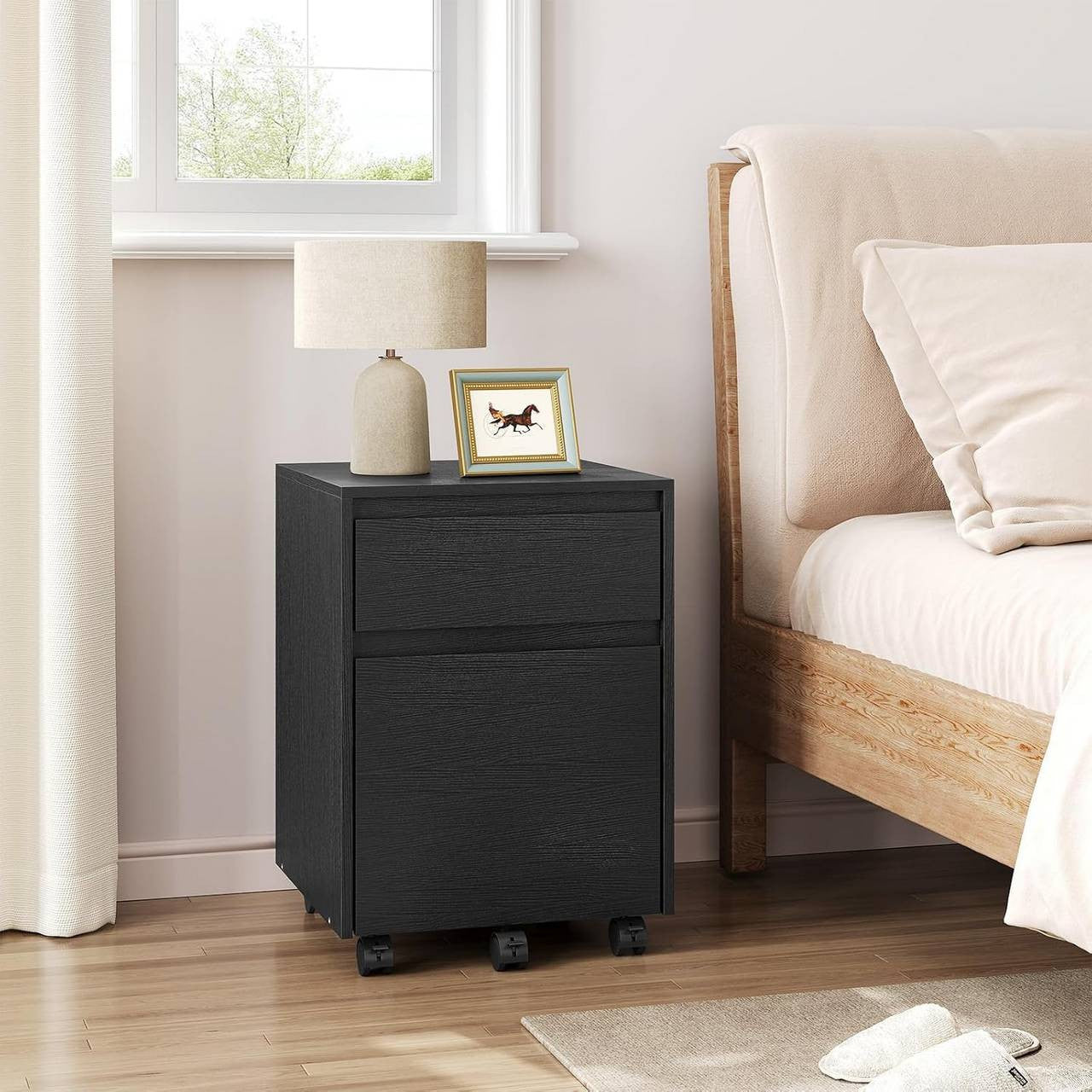 24goodz Mobile Filing Cabinet - Ample Storage Space - Easy Mobility - Wood Material - For Home Office - Vintage Wood Look/White