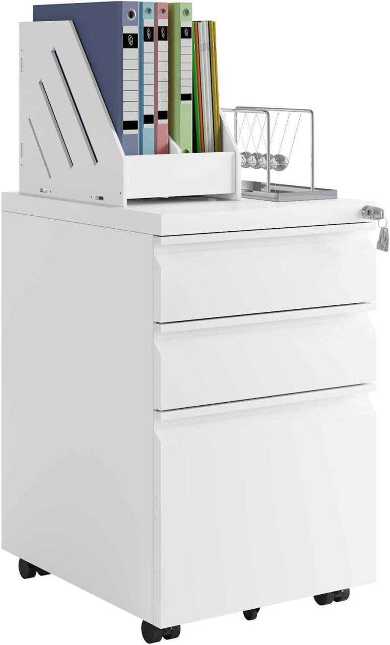 24goodz Mobile Filing Cabinet with 3 Drawers - Secure and Silent Operation - Iron - For Home Office or Bedroom - Black/White