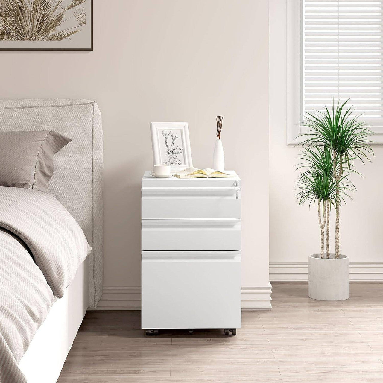 24goodz Mobile Filing Cabinet with 3 Drawers - Secure and Silent Operation - Iron - For Home Office or Bedroom - Black/White