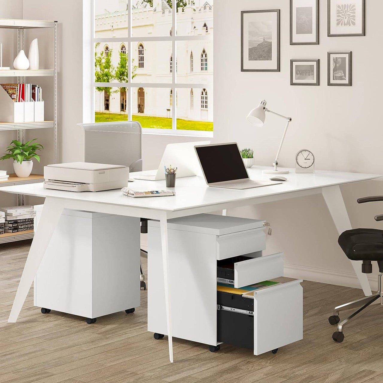 24goodz Mobile Filing Cabinet with 3 Drawers - Secure and Silent Operation - Iron - For Home Office or Bedroom - Black/White