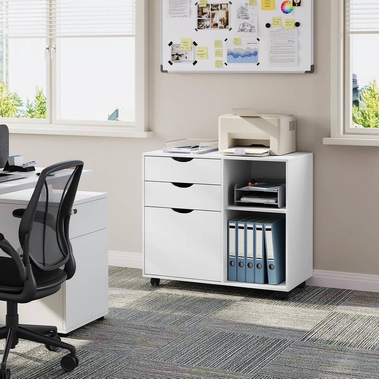 24goodz Mobile Filing Cabinet - Ample Storage Space - Durable E1 Wood Material - White